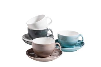 DERBY - 8-teiliges Kaffeetassen-Set aus Porzellan, grau, beige, blau und weiß