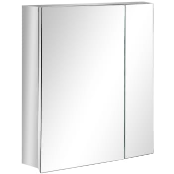 KLEANKIN - Spiegelschrank mit 3 Innenböden, mit Doppeltür, aus Edelstahl, Silber