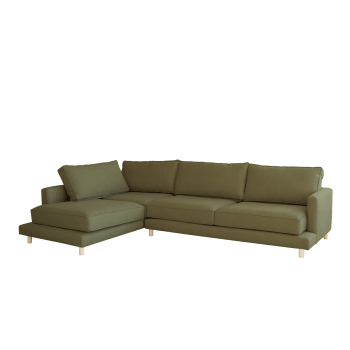 Chloe - Sofá de 4 plazas y chaise longue izquierdo color verde