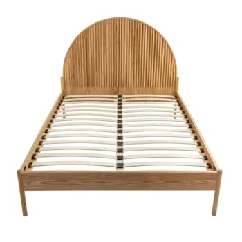 Lit et tête de lit intégrée en bois massif naturel 140x190 cm