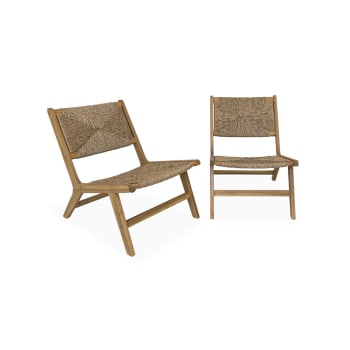 Loredo x2 - 2 sillones de jardín de madera y resina efecto paja