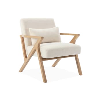 Antoine - Skandinavischer Sessel aus Hevea-Holz mit Bouclé-Bezug, Weiß