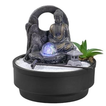 SUMANA - Zimmerbrunnen zen garten graues kunstharz mit glaskugel - H21cm