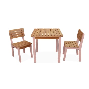Caroline - Holztisch + 2 Stühle für Kinder für drinnen / draußen, Rosa