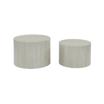 Paros - Tables basses rondes effet marbre blanc cassé (lot de 2)