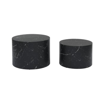 Paros - Tables basses rondes effet marbre noir (lot de 2)