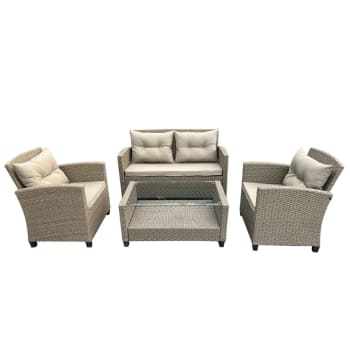 Parma - 4-Sitzer Gartenmöbel aus grauem/beigem Geflechtharz
