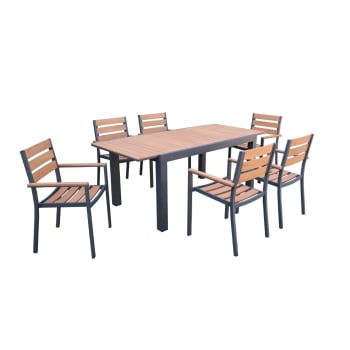 Sitia - Set complet table extensible anthracite + 6 fauteuils