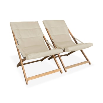 Vigo - 2er Set Liegestühle aus Holz, klappbar, gepolsterte Sitzfläche , Beige