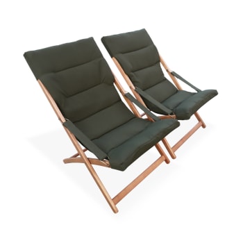 Vigo - 2er Set Liegestühle aus Holz, klappbar, gepolsterte Sitzfläche , Khaki