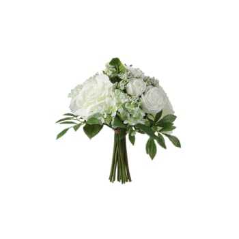Bouquet de 22 tiges roses artificielles blanches et vertes H25