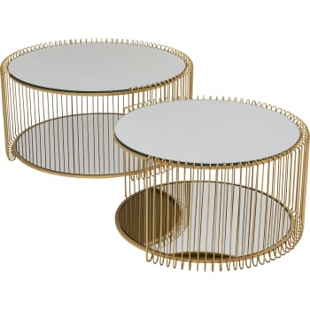 Wire double - 2 tables basses en acier doré et verre miroir