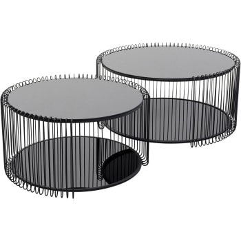 Wire double - 2 tables basses en acier et verre noir