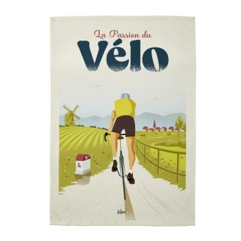 Passion vélo - Torchon imprimé en coton mulitcolore 50x75 cm