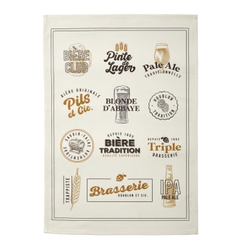 Brasserie - Torchon imprimé en coton beige 50x75 cm