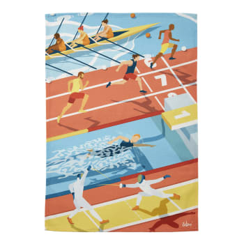 Les athlètes - Torchon imprimé en coton mulitcolore 50x75