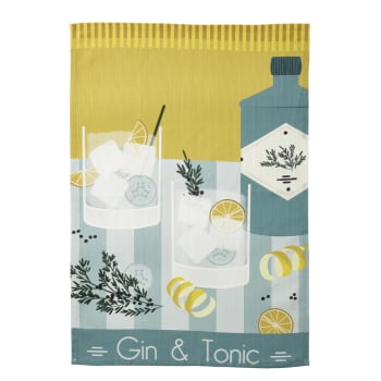 Gin tonic - Torchon imprimé en métis vert 50x75 cm