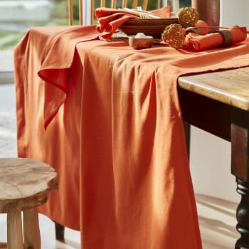 Cambrai - Nappe ronde unie en coton orange 180 cm