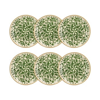 Heraclee - Lot de 6 assiettes plates à motif vert en grès 27cm