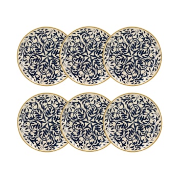 Heraclee - Lot de 6 assiettes plates à motif bleu en grès 27cm