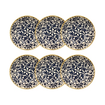 Heraclee - Lot de 6 assiettes creuses à motif bleu en grès 20cm
