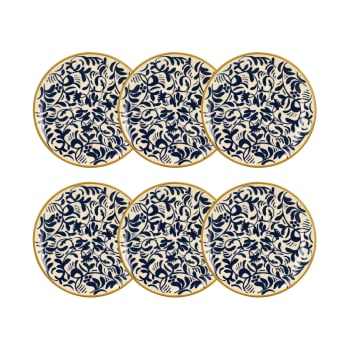 Heraclee - Lot de 6 assiettes à dessert à motif bleu en grès 19cm