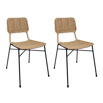 Suzie - Lot de 2 chaises en rotin et pieds en métal