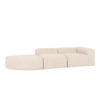 Berta - Sofá 5/6 plazas de 3 módulos con curva izquierda de bouclé blanco