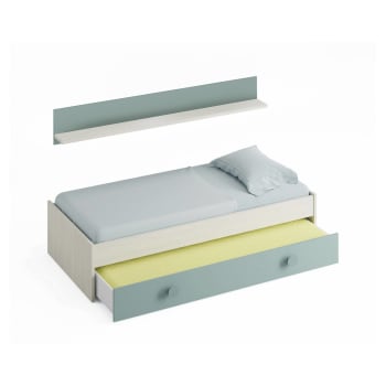 Dghion - Letto per bambini effetto legno bianco, verde acqua 201x98 cm