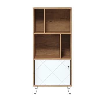 Touchwo - Bibliothèque 1 porte, 4 niches blanc mat - H136 cm