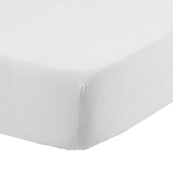 Songe - Drap housse coton lavé uni blanc 90 x 200 cm