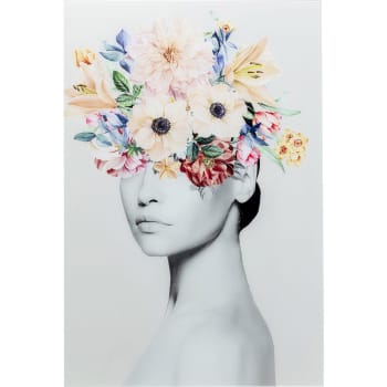 Spring hair - Tableau femme fleurs printanières en verre 80x120