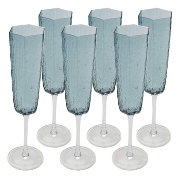 Cascata - Lot de 6 - Flûte à champagne en verre bleu texturé