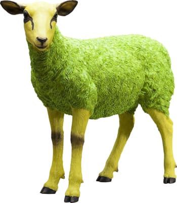 Statuette mouton en polyrésine verte et jaune