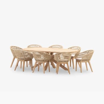 RIVIERA & SICILIA - Table ovale de jardin 220x115 et 8 chaises en corde beige