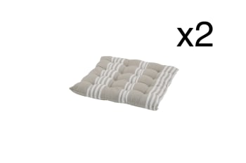 DECO - Pack de 2 coussins pour chaise carrée 40x40x6 cm rayures beiges