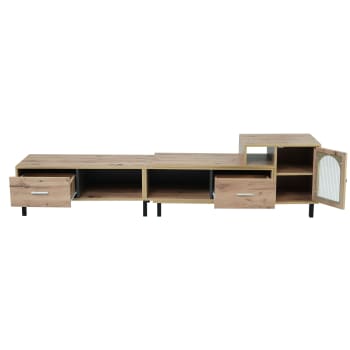Mueble tv extensible imitación madera 4 compartimentos 2 cajones