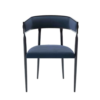 AURORE - Chaise de salle à manger design dossier arrondi velours bleu marine