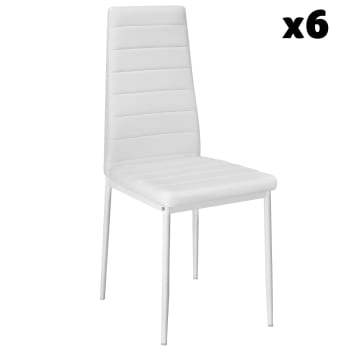 Set Sala Da Pranzo Moderno - Tavolo Vetro E 6 Sedie Similpelle, Bianco, Per Cucina E Soggiorno