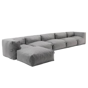 Mixi - Modulares Ecksofa mit 3 Sesseln, 2 Ecken und 1 grauem Hocker