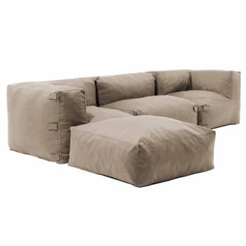 Mixi - Sofá de esquina modular con 1 sillón, 2 ángulos y 1 puff color arena.