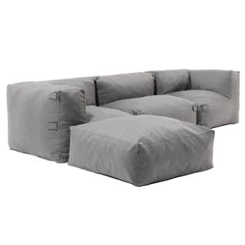 Mixi - Sofá de esquina modular con 1 sillón, 2 ángulos y 1 puff gris.