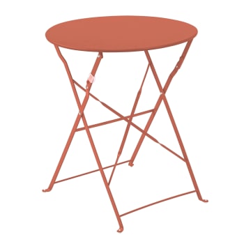 Set Bistrot Con Tavolo Pieghevole 60x60 Cm E 2 Sedie Con Braccioli In Acciaio Terracotta Faber