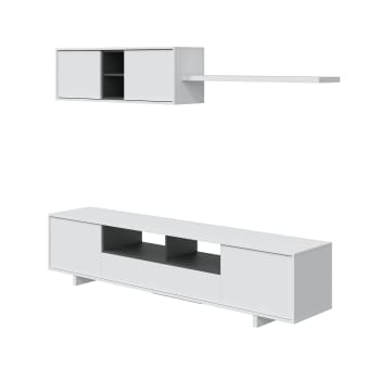 DRP-0Z6682BO-.. - Mueble de salón para tv y módulo con balda blanco brillo y gris