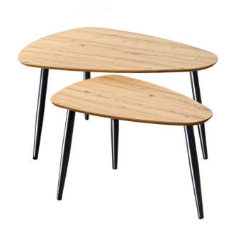 Lot de 2 tables gigognes avec pieds en métal - Marron