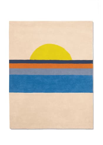 Sunset bleu - Tapis enfant, Coton bio GOTS, Écru et motif Bleu / Jaune, 100x130cm