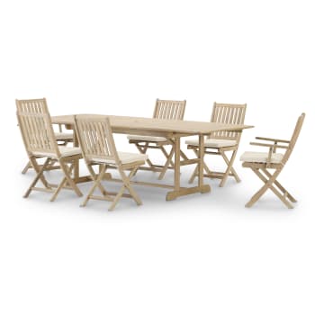 JAVA LIGHT - Ensemble table ext 180/240x100 + 4 chaises + 2 fauteuils avec coussin