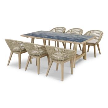 Bisbal & provenza - Set table bois et céramique bleu et 6 chaises