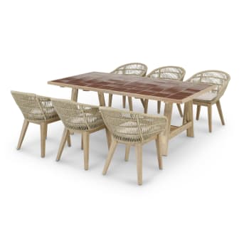 BISBAL & PROVENZA - Set table bois et céramique terrecuite +6 chaises