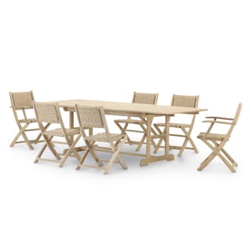 Java light - Ensemble table ext 180/240x100 2 fauteuils et 4 chaises rotin synth